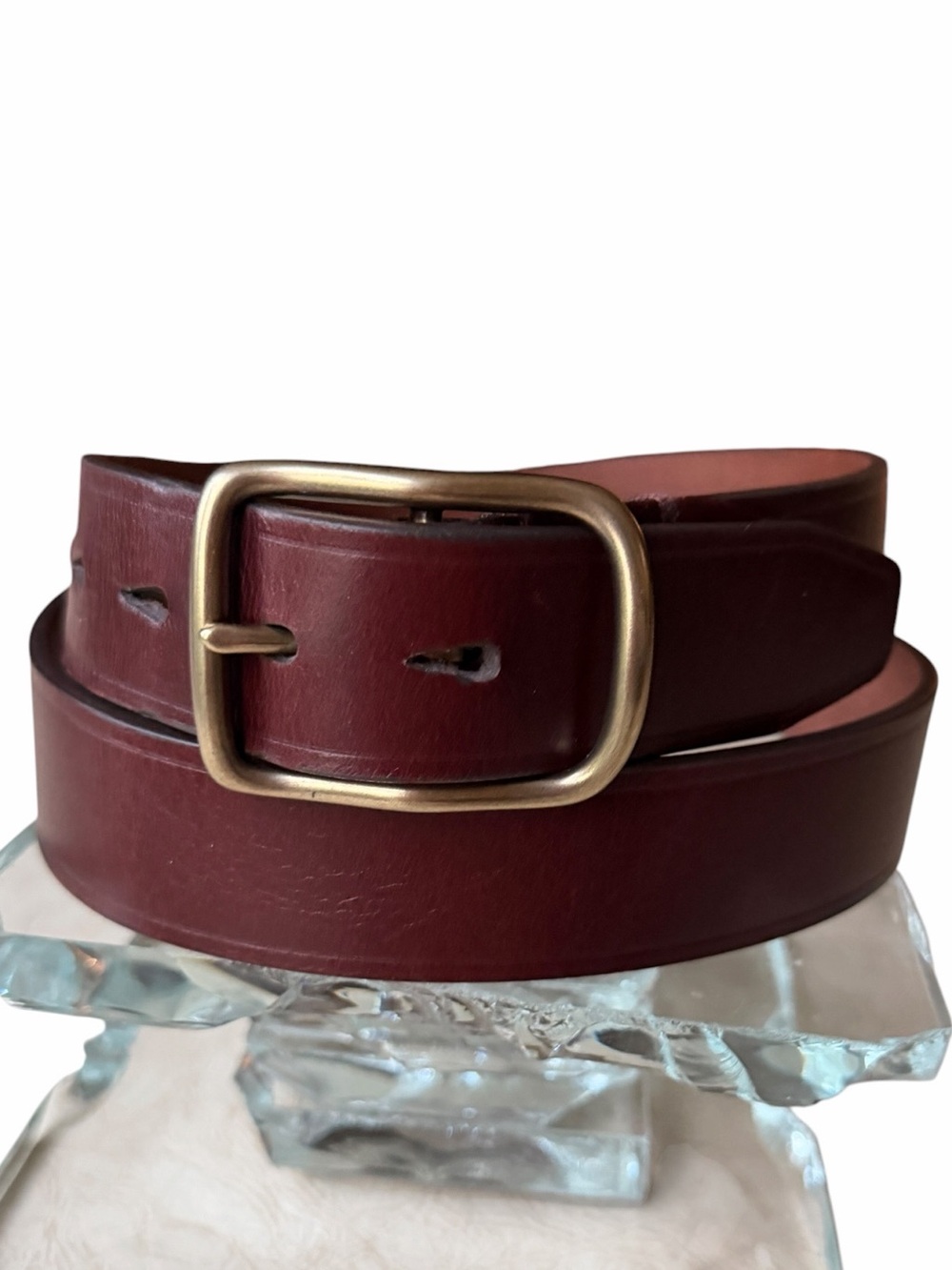 Lands End Mens Brown Leather Belt with Brass Buckle, 38